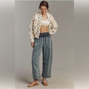 Reese Smocked Pull-On Barrell Trousers - Denim Edition